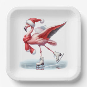 Christmas Flamingo Ice Skaten Pappteller