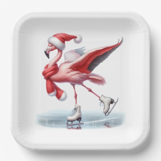 Christmas Flamingo Ice Skaten Pappteller (Vorderseite)