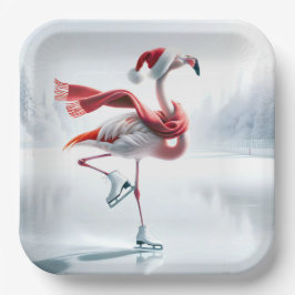 Christmas Flamingo Ice Skaten Pappteller