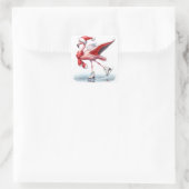 Christmas Flamingo Ice Skaten Quadratischer Aufkleber (Tasche)