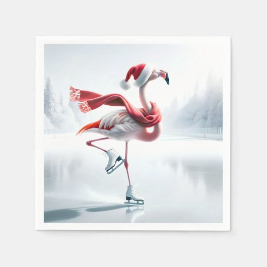 Christmas Flamingo Ice Skaten Serviette (Vorderseite)
