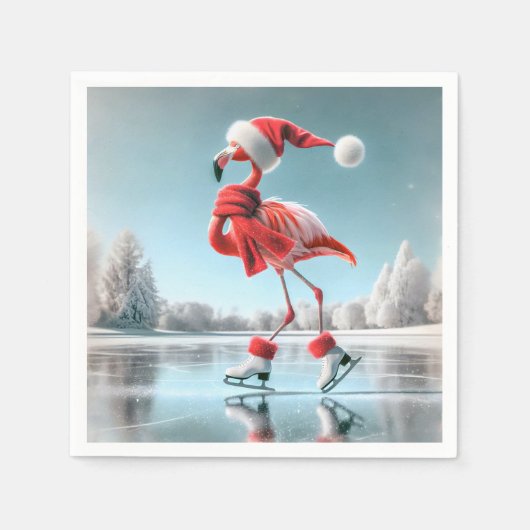 Christmas Flamingo Ice Skaten Serviette (Vorderseite)