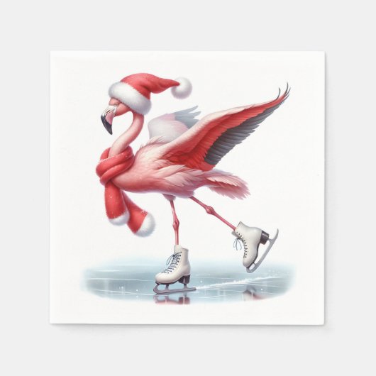 Christmas Flamingo Ice Skaten Serviette (Vorderseite)