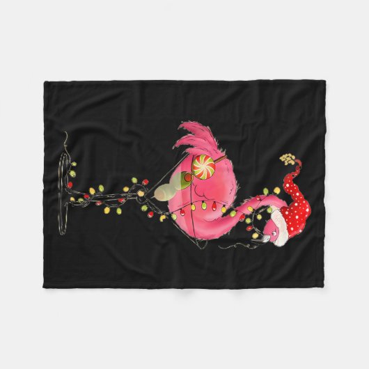 Christmas Flamingo In Martini Gl For Trocal Holida Fleecedecke (Vorderseite (Horizontal))