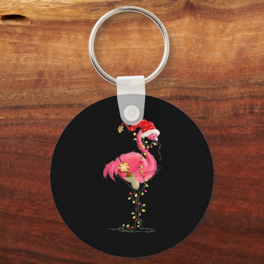 Christmas Flamingo In Martini Gl For Trocal Holida Schlüsselanhänger (Vorderseite)