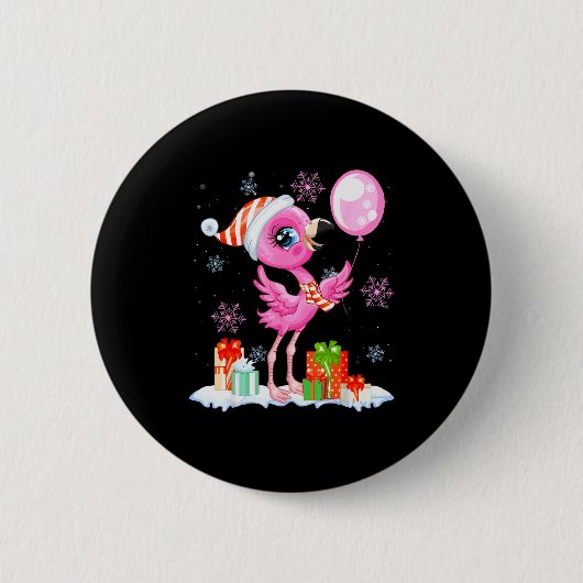 Christmas Flamingo Pajama Matching Santa Hat Xmas Button (Vorderseite)