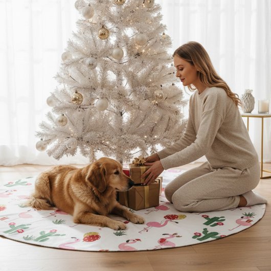 Christmas Flamingo Party | Urlaub Polyester Weihnachtsbaumdecke