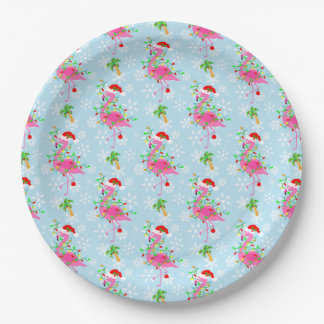 Christmas Flamingo Pattern Blue Pappteller