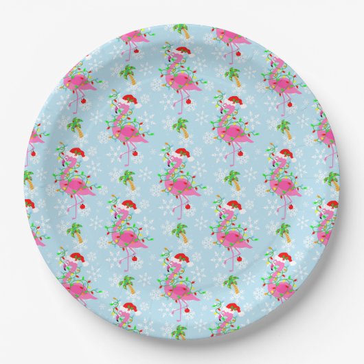 Christmas Flamingo Pattern Blue Pappteller (Vorderseite)