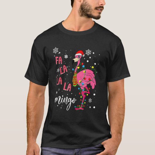 Christmas Flamingo Santa Hat Xmas Lights Flamingo T-Shirt (Vorderseite)