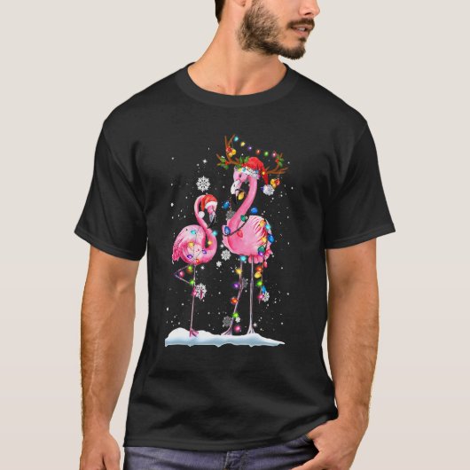 Christmas Flamingo Santa Hat Xmas Lights Flamingo T-Shirt (Vorderseite)