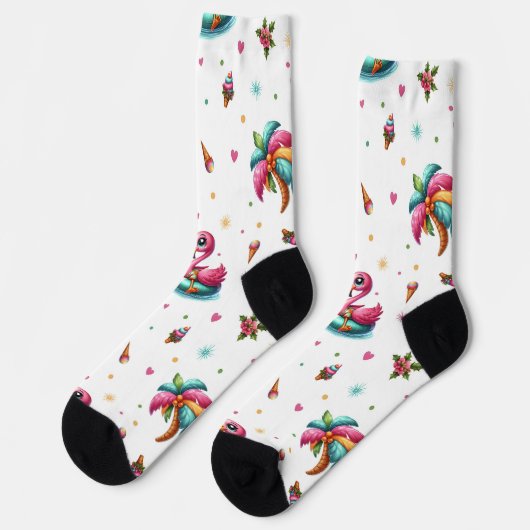 Christmas Flamingo Socks, Tropical Chrismas Socks Socken (Linkes Detail)