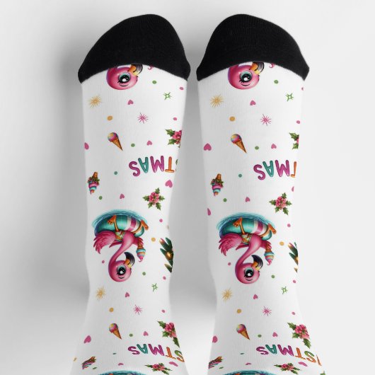 Christmas Flamingo Socks, Tropical Chrismas Socks Socken (Oben)