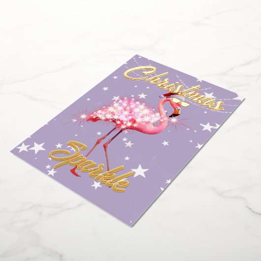 Christmas Flamingo Sparkle Lila Folieneinladung (Gedreht)