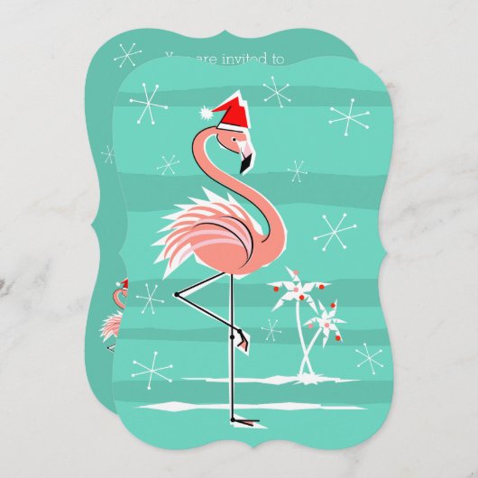 Christmas Flamingo Stripe Einladung vertikal (Vorne/Hinten)