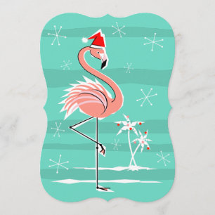 Christmas Flamingo Stripe Einladung vertikal