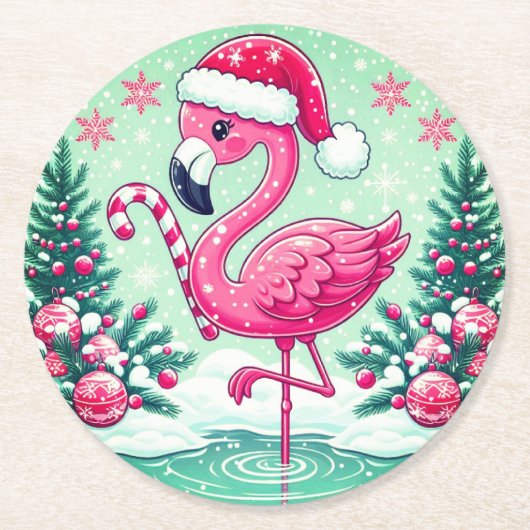 Christmas Flamingo Sublimation-10424 Runder Pappuntersetzer (Vorderseite)