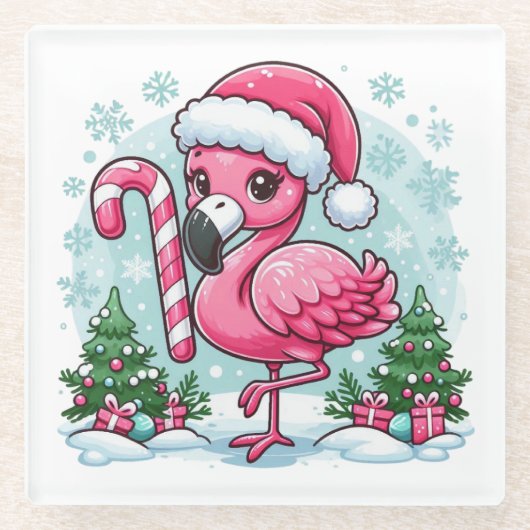 Christmas Flamingo Sublimation Glasuntersetzer (Vorderseite)