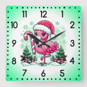 Christmas Flamingo Sublimation Quadratische Wanduhr