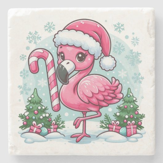 Christmas Flamingo Sublimation Steinuntersetzer (Vorderseite)