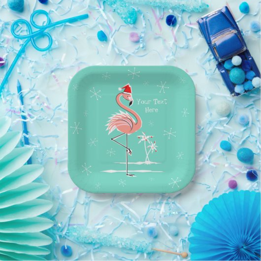 Christmas Flamingo Text Square Pappteller (Party)