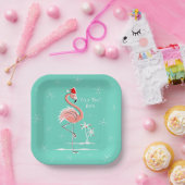 Christmas Flamingo Text Square Pappteller (Party)
