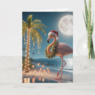Christmas Flamingo Tragen einer Weihnachtsmannmütz Karte