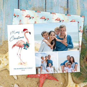 Christmas Flamingo Tropical Beach Foto Feiertagskarte