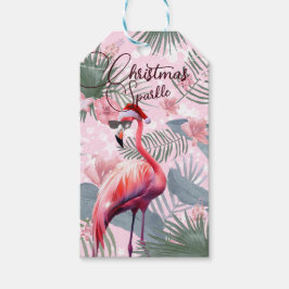 Christmas Flamingo Tropical Lights Geschenkanhänger