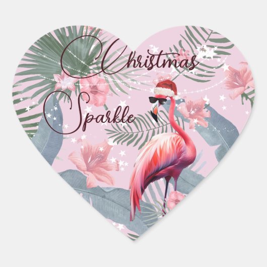 Christmas Flamingo Tropical Personal Herz-Aufkleber (Vorderseite)