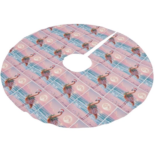 Christmas Flamingo Wearing Holiday Wreath Polyester Weihnachtsbaumdecke (Schrägansicht)