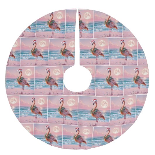 Christmas Flamingo Wearing Holiday Wreath Polyester Weihnachtsbaumdecke (Vorderseite)