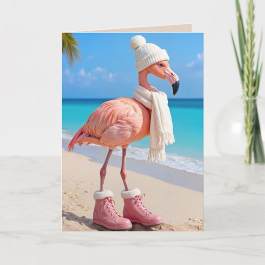 Christmas Flamingo Wearing Winter Attire Karte (Vorderseite)