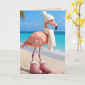 Christmas Flamingo Wearing Winter Attire Karte (Gelbe Blume)
