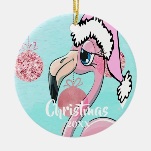 Christmas Flamingo Weihnachtsmannmütze Blue Pink G Keramik Ornament (Vorne)