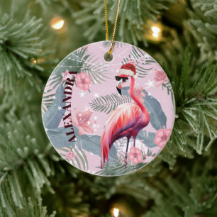 Christmas Flamingo Weihnachtsmannmütze Tropical Keramik Ornament