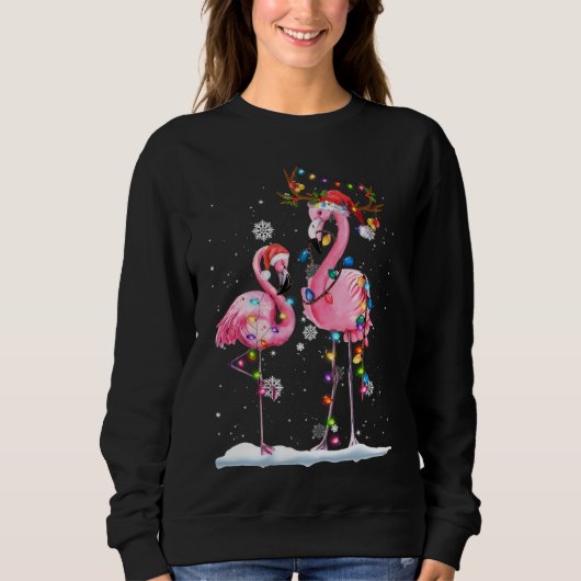 Christmas Flamingo Weihnachtsmannmütze Xmas Lights Sweatshirt (Vorderseite)