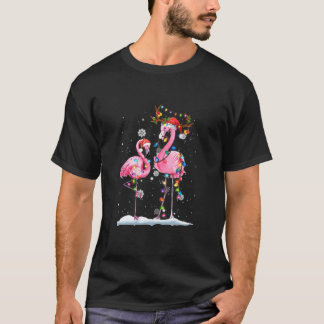 Christmas Flamingo Weihnachtsmannmütze Xmas Lights T-Shirt