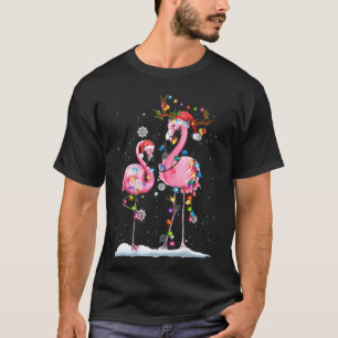 Christmas Flamingo Weihnachtsmannmütze Xmas Lights T-Shirt