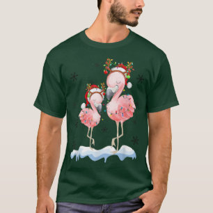 Christmas Flamingo Weihnachtsmannmütze Xmas Lights T-Shirt