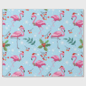 Christmas flamingos and holly on blue pattern geschenkpapier (Flach)
