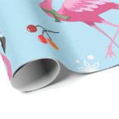 Christmas flamingos and holly on blue pattern geschenkpapier (Rolleneckpunkt)