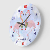 Christmas Flamingos Große Wanduhr (Winkel)