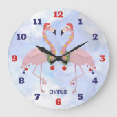 Christmas Flamingos Große Wanduhr (Vorderseite)