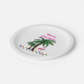Christmas flamingos tropical party plates pappteller (Schrägansicht)