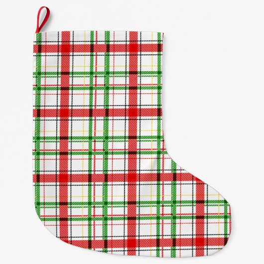 Christmas Flannel Plaid Tartan Design - White Großer Weihnachtsstrumpf (Vorderseite)