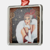 Christmas Flapper Girl Star-Drenched Night Sky Ornament Aus Metall (Links)