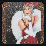 Christmas Flapper Girl Star-Drenched Night Sky Quadratischer Aufkleber<br><div class="desc">Vintage Weihnachten der 20er Jahre mit einem sternförmigen Nachthimmel. Eine in einer Reihe flapper Mädchen feiert Weihnachten. Eine Möglichkeit,  Geschenkpackungen zu entfachen!</div>