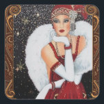 Christmas Flapper Girl Star-Drenched Night Sky Quadratischer Aufkleber<br><div class="desc">Vintage Weihnachten der 20er Jahre mit einem sternförmigen Nachthimmel. Eine in einer Reihe flapper Mädchen feiert Weihnachten. Eine Möglichkeit,  Geschenkpackungen zu entfachen!</div>