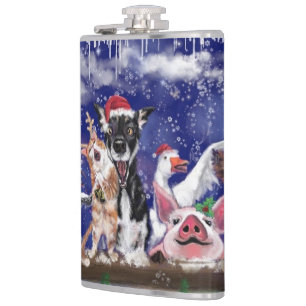 Christmas Flask Funny Farm Happy Animal Party Flachmann